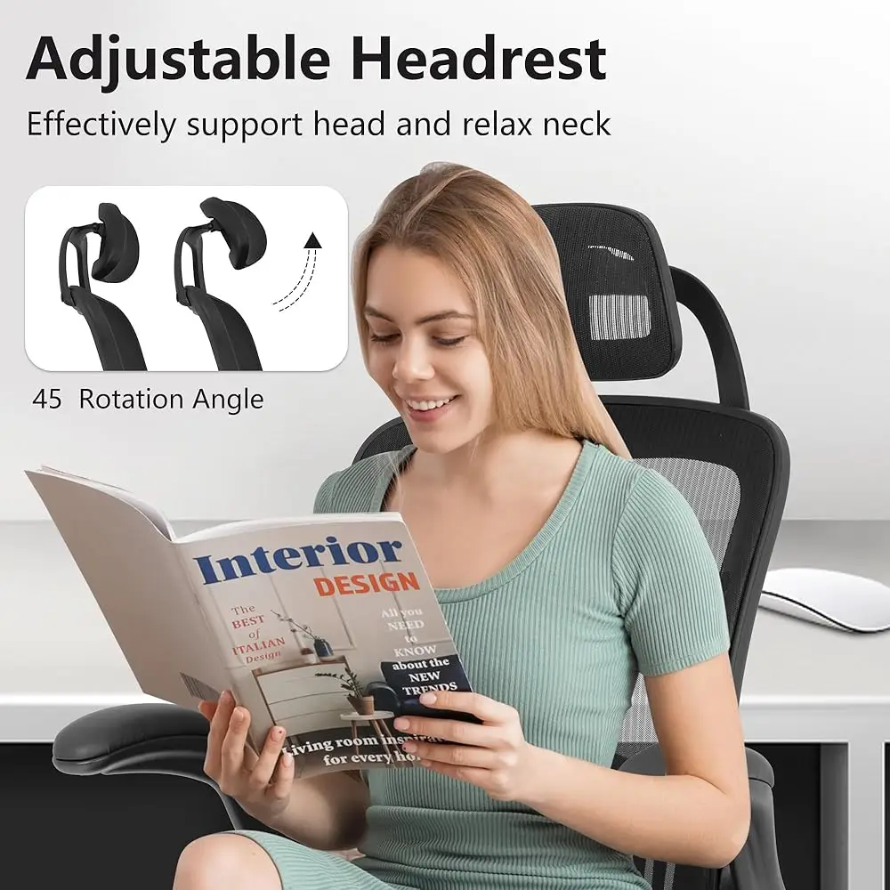 Ergonomic Office Chair Computer Chair High-Ba With Rolling Swivel Desk Mesh Chair With Lumbar Support,Headrest,Flip-Up A And