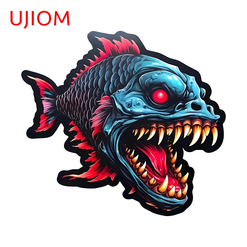 UJIOM Eye-catching Crazy Scary Fish Eat Sandwiches Wall Stickers Creative Vivid Graphics Room Veneer Decals PVC House Decor