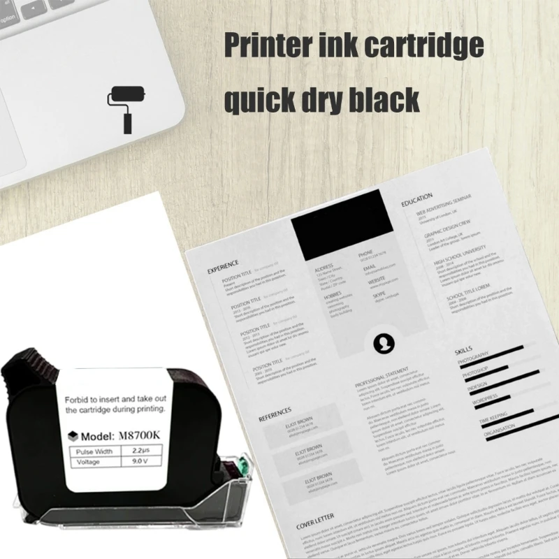 Quick Dry Black Cartridge for M8700K Hand Inkjet Printer Clear Printing