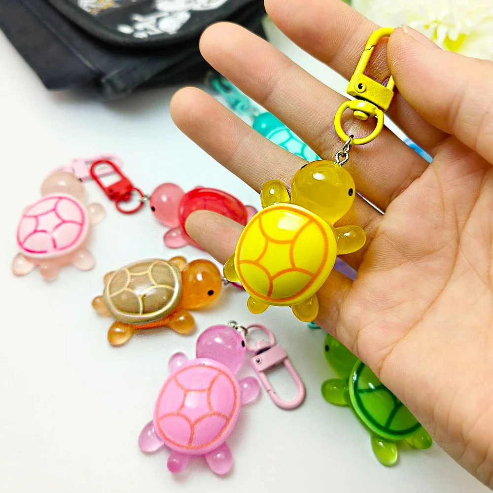 Cartoon 3D Turtle Keychain Candy Color Acrylic Animal Charms With Key Ring Kid Toys Student Diy Backpack Decoration Gifts