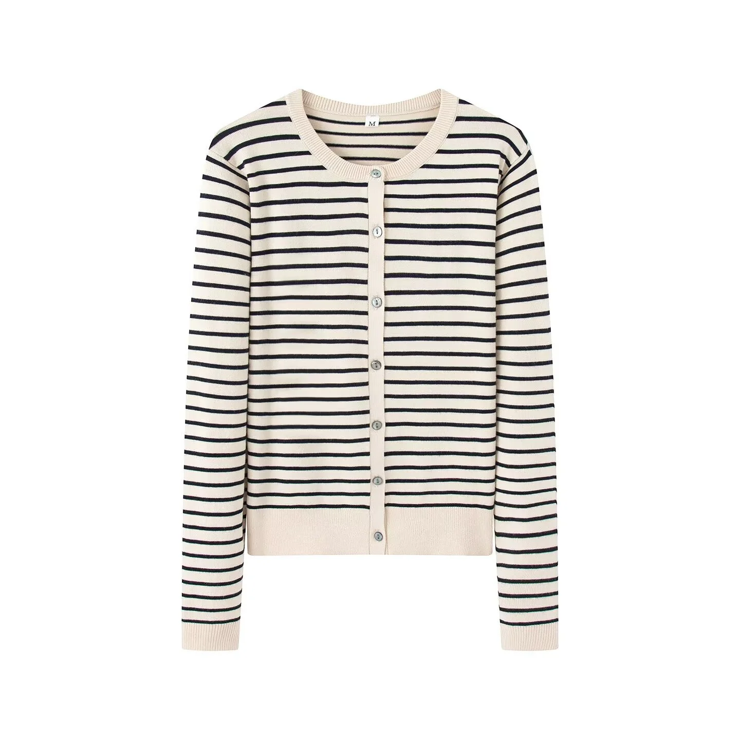 

2025 зимний новый женский повседневный модный простой ретро-универсальный свободный полосатый вязаный кардиган с круглым вырезом