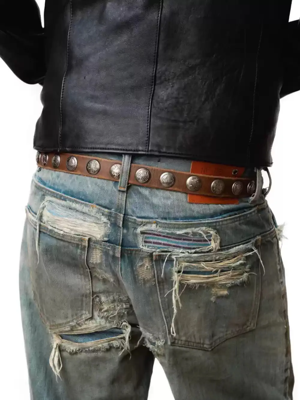 No faith studios top layer cowhide leather coin badge punk style rivet belt