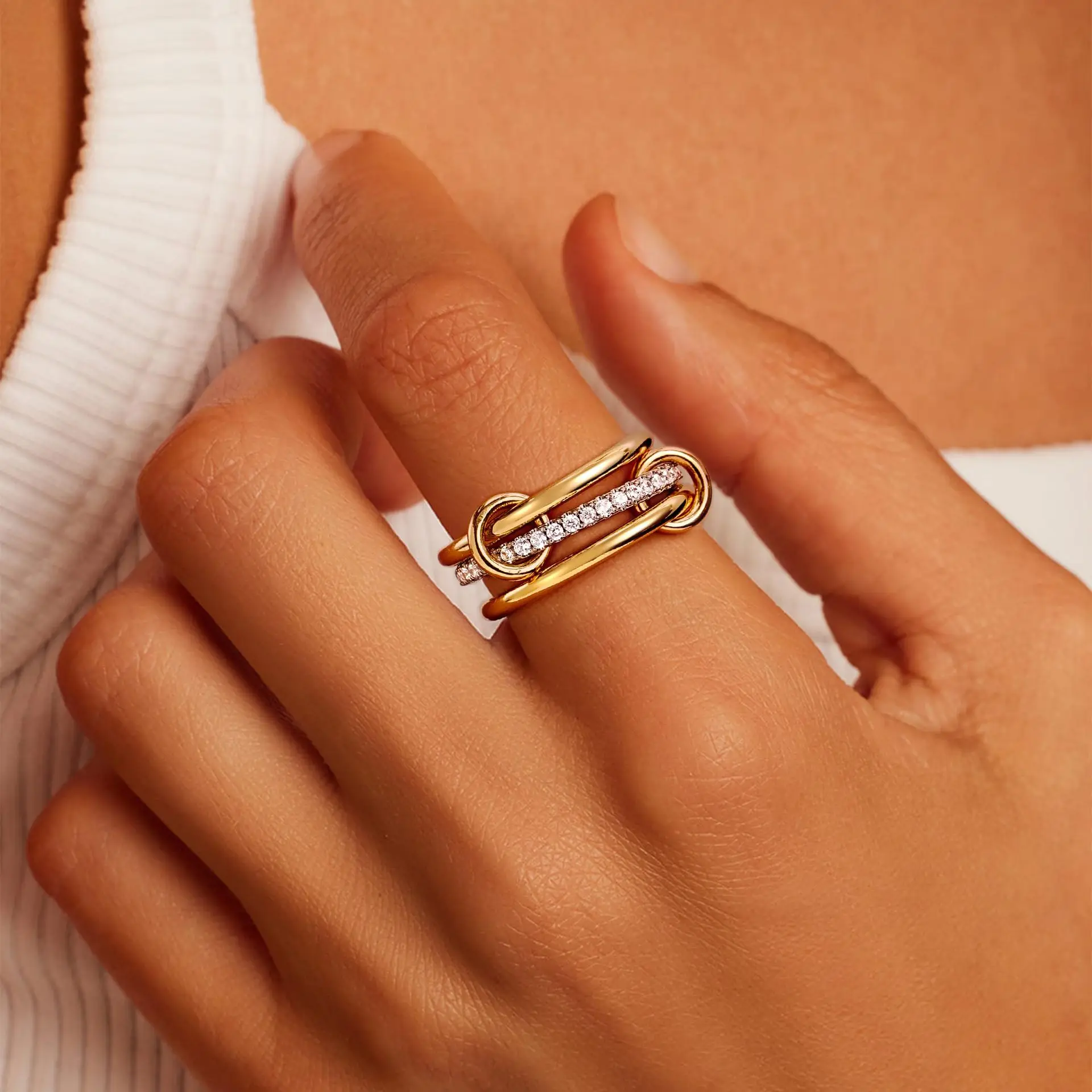 LATS Two-Color Three-Ring 14K Gold Plating Copper Ring for Women Ins Style Stacking Jewelry Fashion Accessories image 2