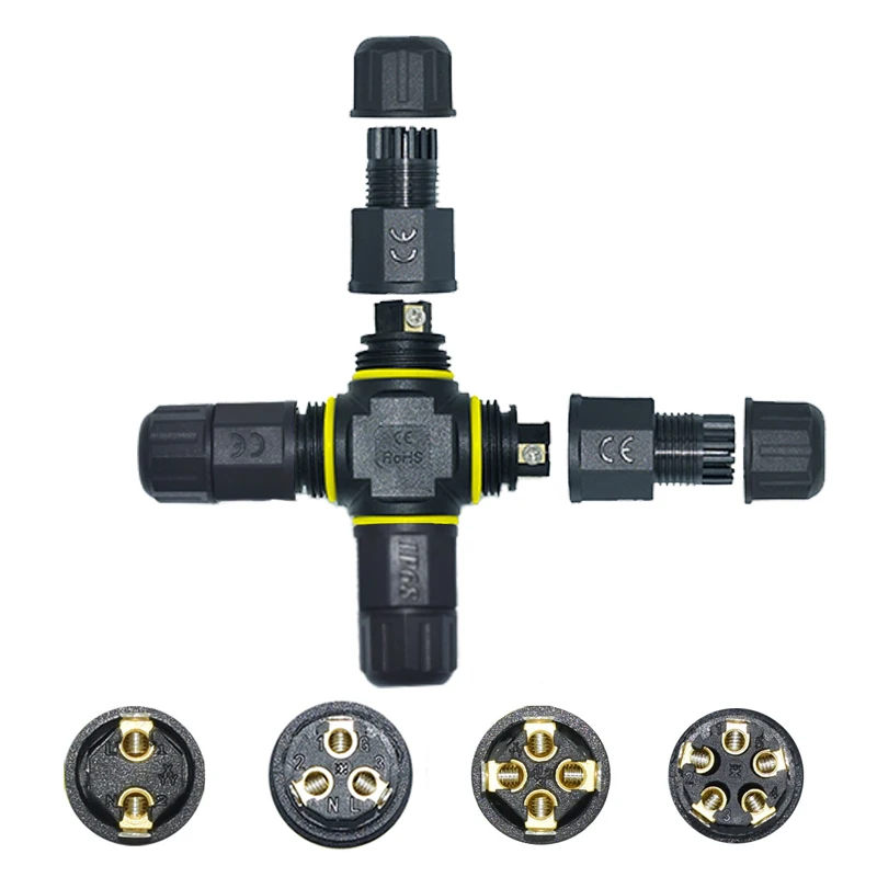 4-Way PA66 Nylon Straight-Through IP68 Waterproof Cable Connector, 2/3/4/5-Core Screw Terminal Wire Junction Box, Dustproof Seal