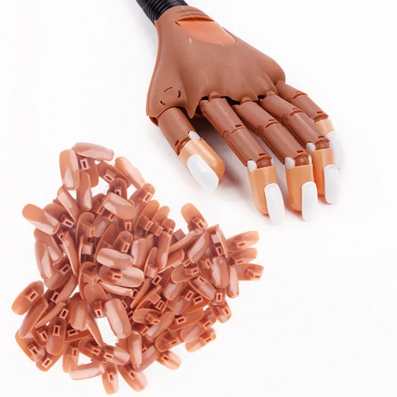 100pcs Brown/White False Nail Tips Piece Replace Nail Art Tips For Hand Practice Model Showing Shelf Training Manicure DIY Tools
