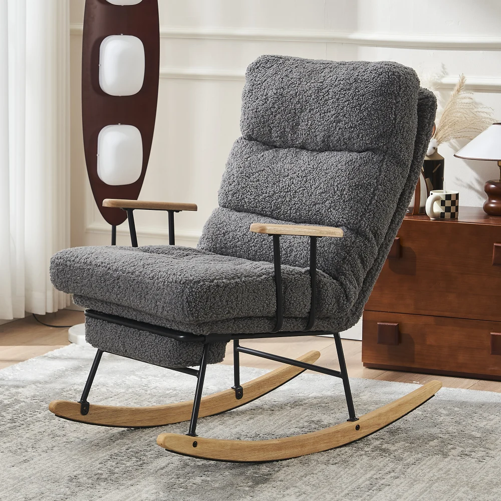 Modern Teddy Gliding Rocking Chair With High Back, Retractable Footrest And Adjustable Back Angle Nursery Living Room Bedroom