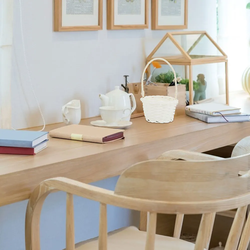 

8Pcs Premium Bamboo Rattan Storage Baskets Pastoral Style Handwoven Flower Fruit Decor Desktop Multi-Function Handle