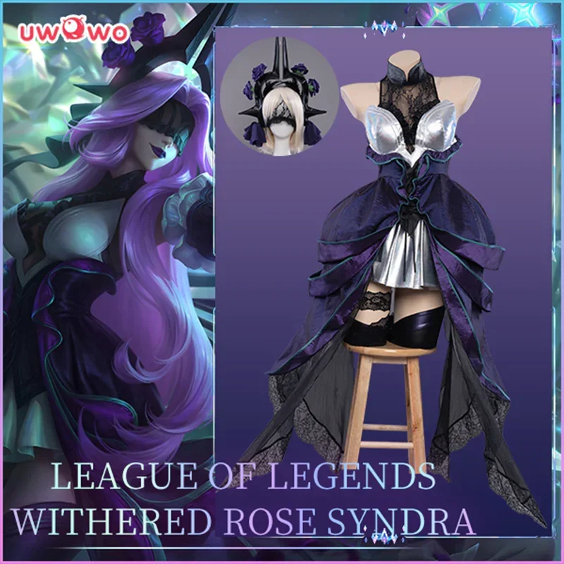 

В НАЛИЧИИ Косплей Syndra с головным убором League of Legend: LOL Костюм на Хэллоуин Withered Rose Syndra Полные перчатки Носки Платье