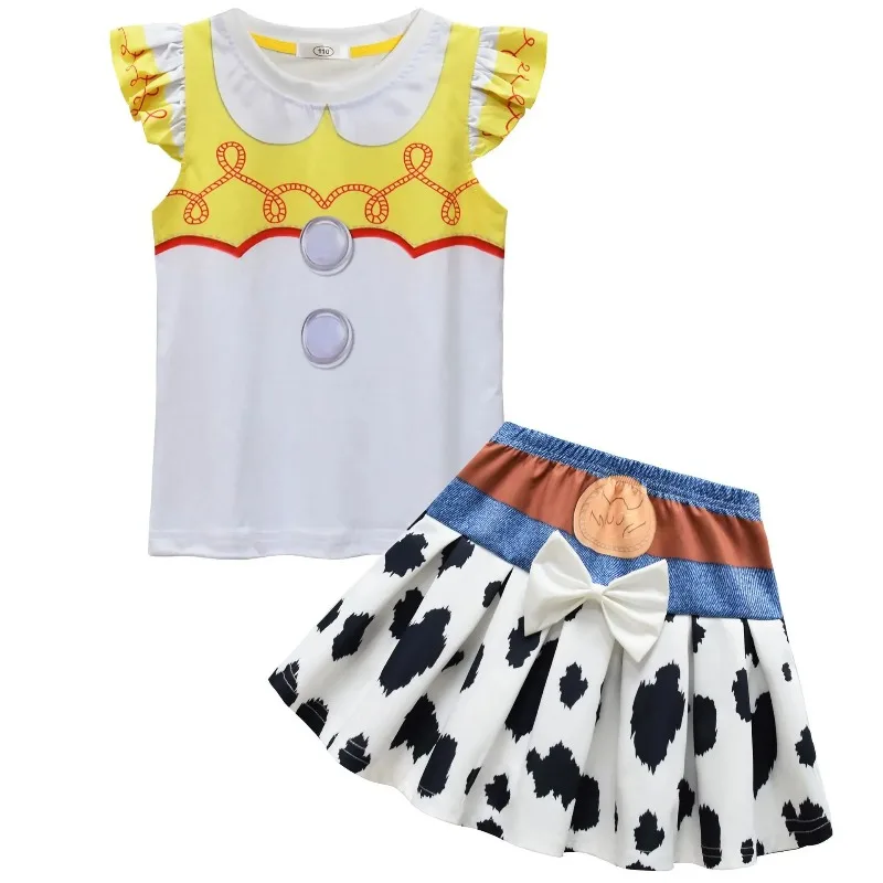 New Anime Cosplay Costume Girls Flutter Sleeve Top Skirt Two-piece Set Cute Character Themed Kids Role Playing Outfit for Girls