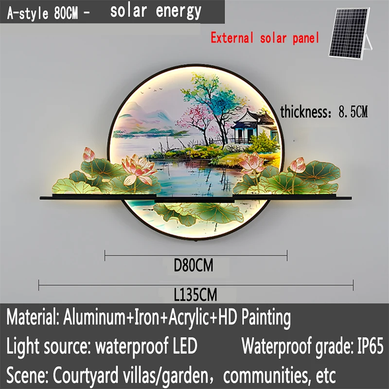 OUFULA Solar Outdoor Mural Lamp Creative Circular Landscape Waterproof Mural Outdoor Villa Courtyard Garden Decoration Painting