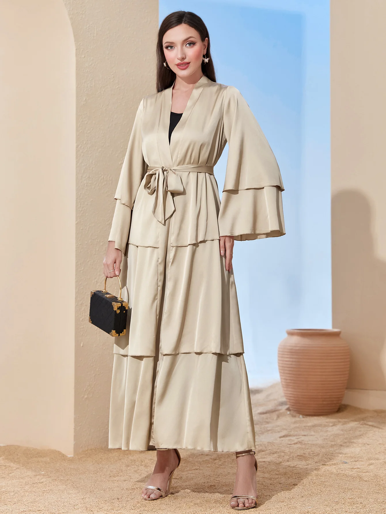 

TIYIHAILEY Islamic Ladies Fashion Long Sleeve Open Abaya Dress Dubai Turkey Long Dress With Belt Women Muslim Dress 2026 New