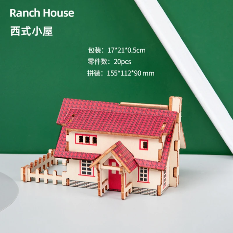 Diy Building Model Toy 3d Wooden Puzzle Western-Style Cottage Wooden Kit Educational Puzzle Game Assembly Toy Kids Gift Adult p6