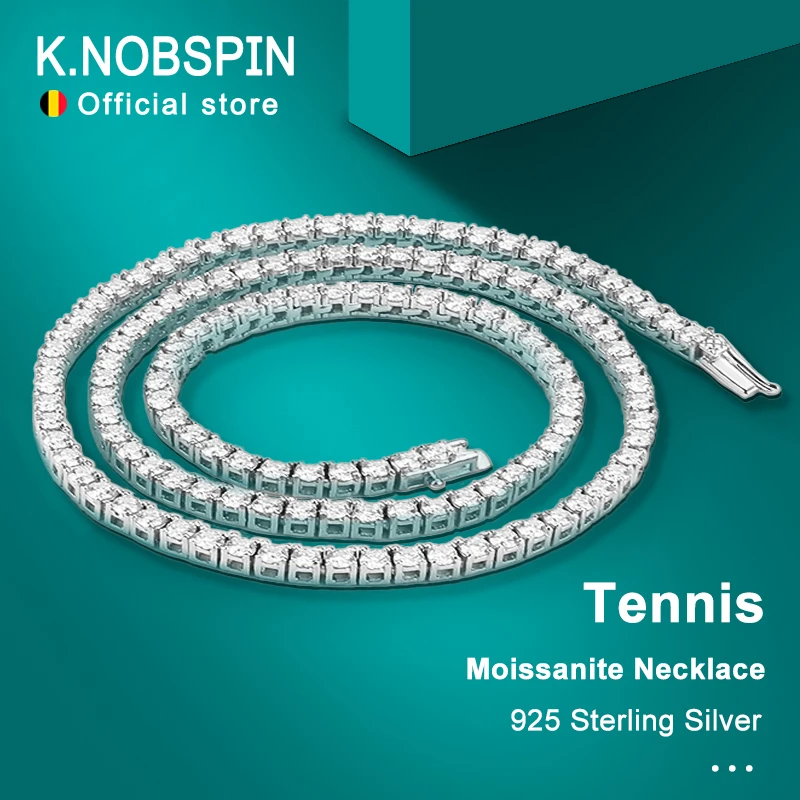 

KNOBSPIN 925 Sterling Silver Moissanite Tennis Necklace for Women Real 4mm Diamonds with GRA Certificate Neck Chain Fine Jewelry