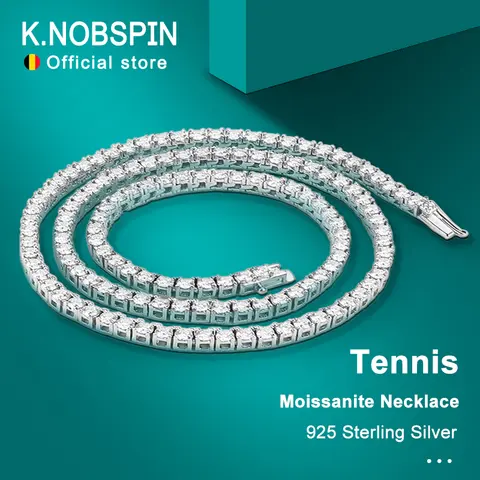 KNOBSPIN 925 스털링 실버 모이사나이트 테니스 목걸이 여성용 진짜 4mm 다이아몬드 GRA 인증서 포함 넥체인 고급 주얼리