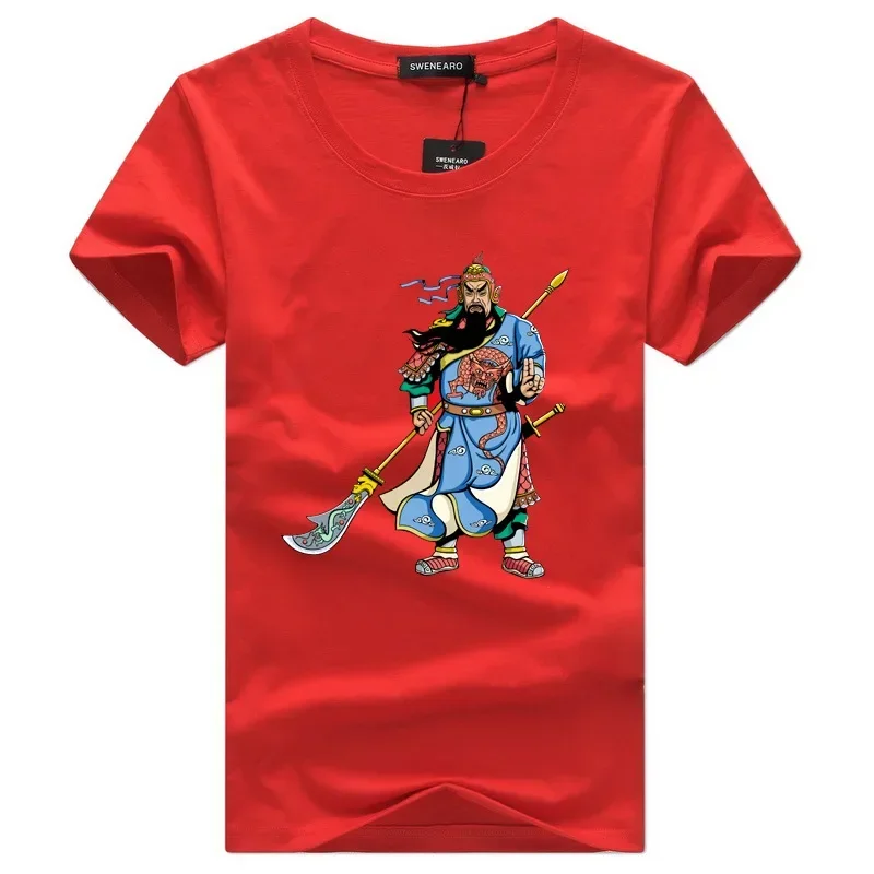 Chinese Style Three Kingdoms Heroic Image Guan Yu Printed T-Shirt 100% Cotton O-Neck Short Sleeve Casual Mens T-shirt Size S-3XL