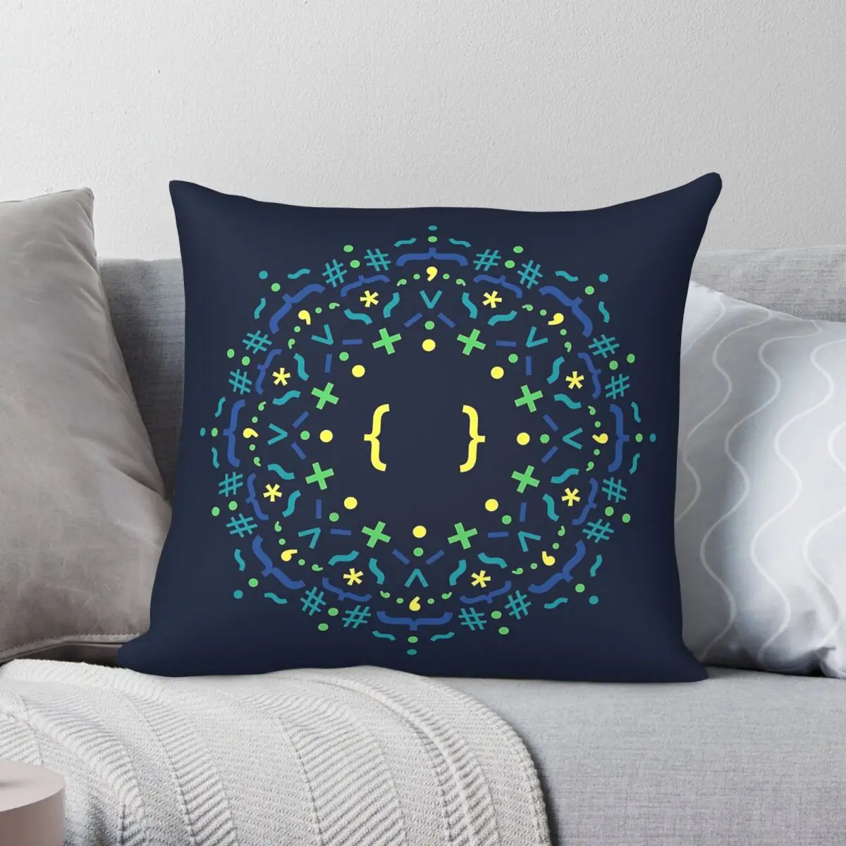 Code Mandala Css Square Pillowcase Polyester Linen Velvet Creative Zip Decorative Pillow Case Home Cushion Case
