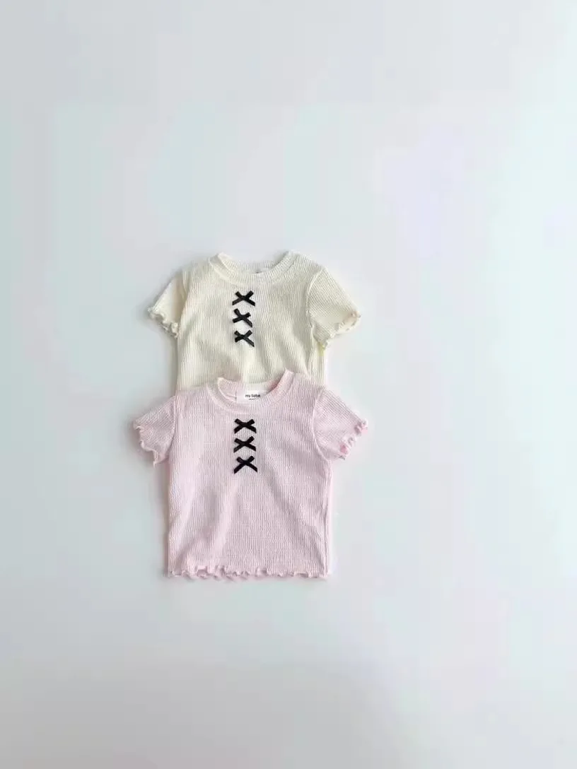 Summer New Baby Girl Short Sleeve T Shirts Cotton Kids Toddler Comfortable Casual Tops Children Fashion Cute Bow Versatile Tees