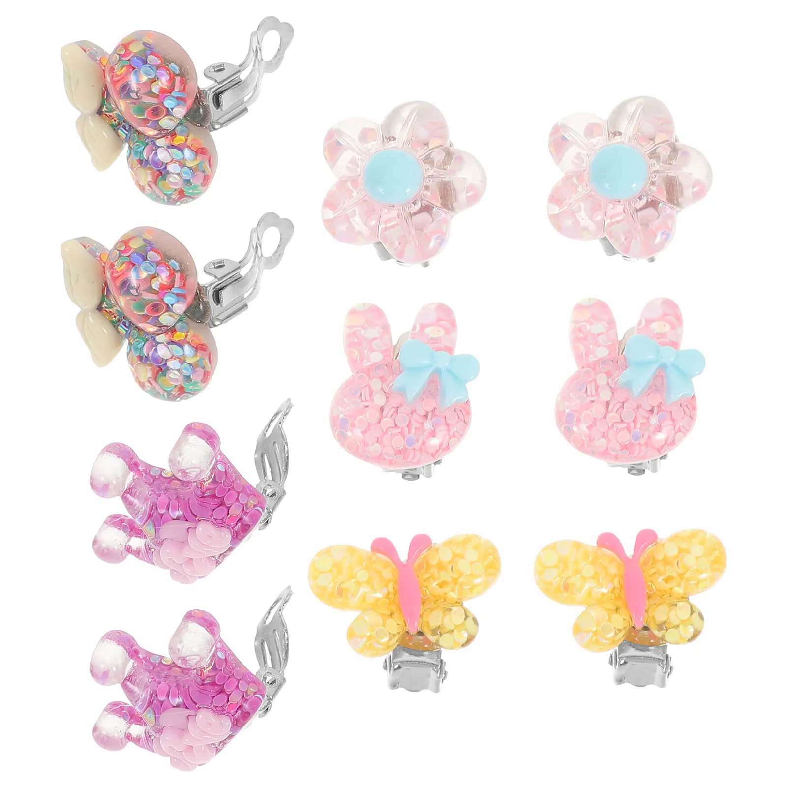 

10pcs Kids Earrings Cute Clip On Accessories for Children Party Birthday Gift Jewelry Colorful Plastic Ear Clips for Girls Daily