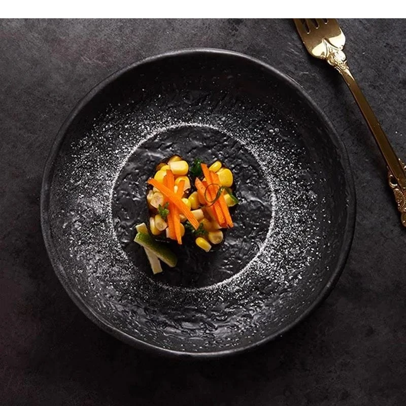 Rock Texture Ceramic Deep Plate Soup Dessert Dish Sashimi Restaurant Molecular Cuisine Specialty Tableware