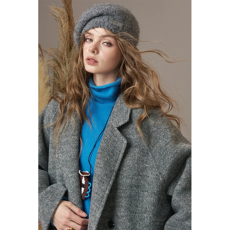 ELFSACK 2025 겨울 신상품 캐주얼 엘레강트 블레이저 스타일 오버사이즈 울 블렌드 코트 여성용