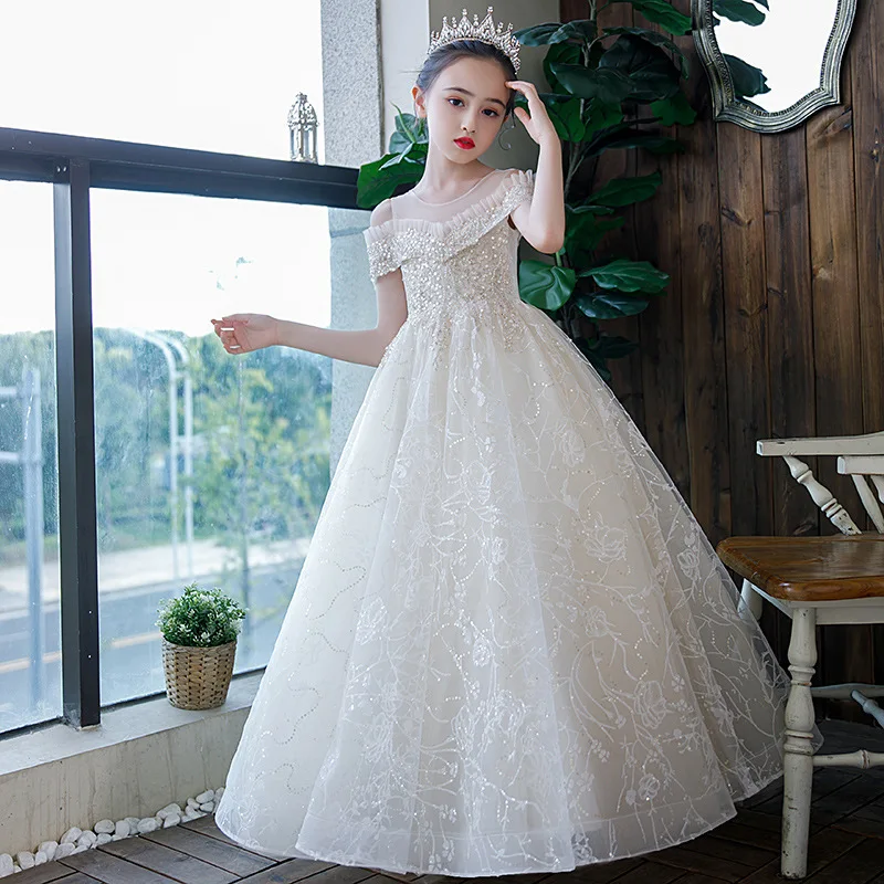 

Kids Wedding Guest Dresses for Little Girl 2 To 7 12 Year Elegant Party Formal Long Dress Child Clothes Luxurious Birthday Frock