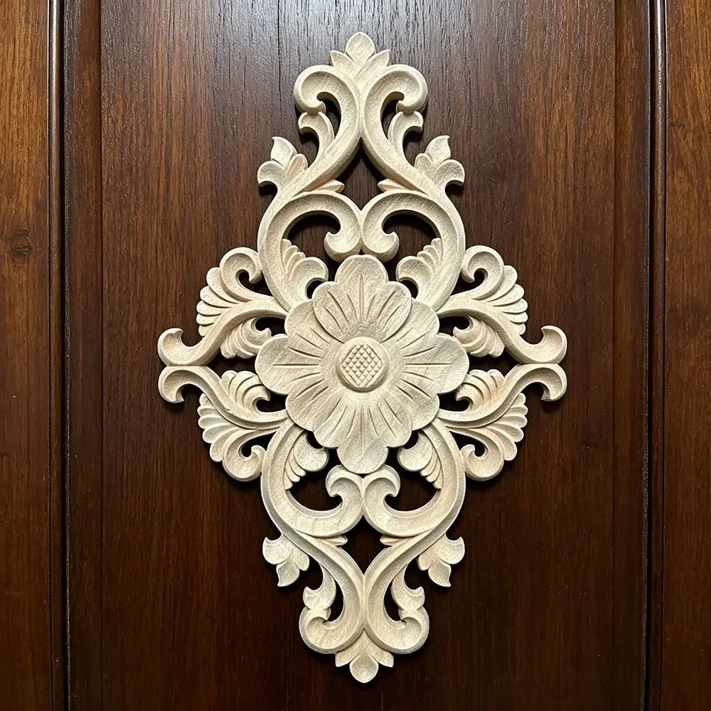 Europe Wood Applique Wood Carving Decal Unpainted Floral Wood Carved Corner Applique Furniture Cabinet Door Wall Home Decor