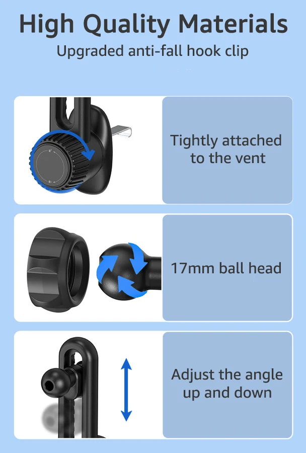 Universal 360 Degree Rotating Car Air Vent Clip 17mm Ball Head Base Metal Hook for Car Air Outlet Mobile Phone Holder GPS Stand