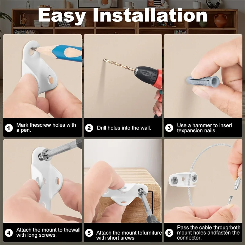 HRBAJ-10 Pcs Furniture Anchors Baby Proofing, Anti-Tip Metal Children's Furniture Straps, For Cabinet Wardrobe Drawers Dresser D