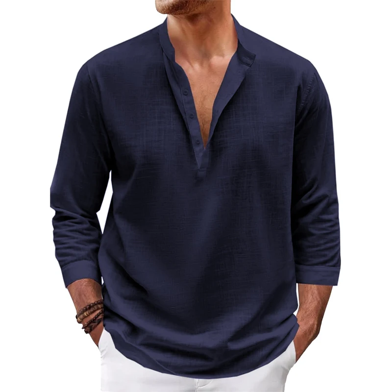 Animal Game Mens Cotton Henley Shirts Long Sleeve Hippie Hawaiian Casual T-Shirt Luxury Mens TShirts Breathable Hiking Outerwear