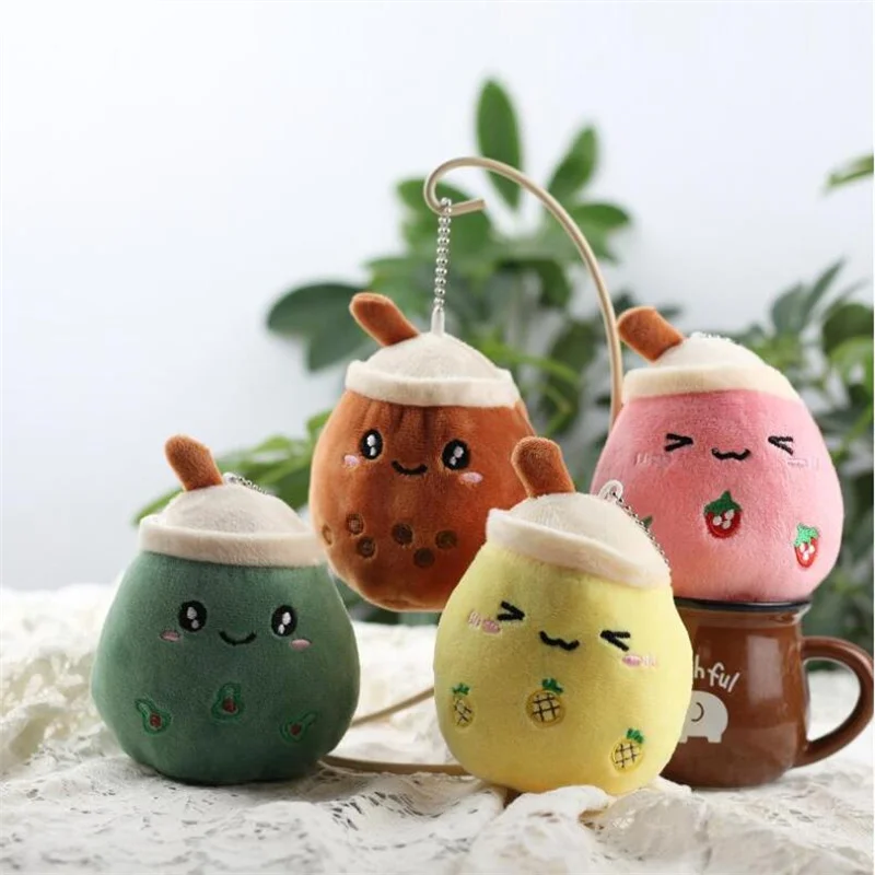 Simulated Fruit Milk Tea Cup Bag Pendant Plush Toy Small Pearl Stuffed Doll Pacifier Cloth Doll Girl’s Brithday Gift 12CM