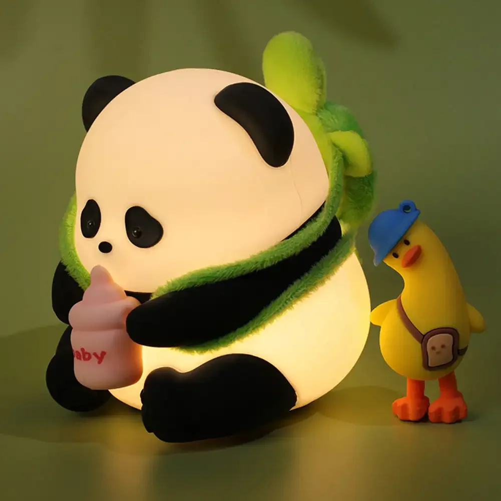 Lampu malam LED dekorasi anak-anak, lampu tidur LED kartun hewan Panda lucu USB dapat diisi ulang waktu tidur kamar tidur