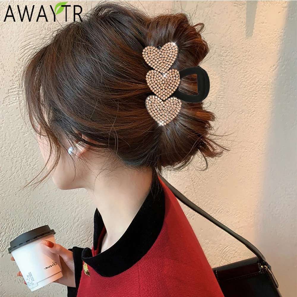 AWAYTR Shiny Rhinestone Hair Claws Fashion Crystal Hair Clips Crab For Women Girl Gift Hair Accessories Valentine Headwear