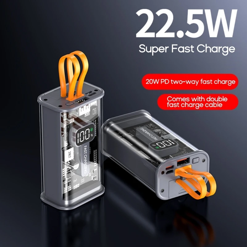 Fashion22.5W 21700 Polymer Battery Charger Case Support QC3.0 PD DIY Power Bank Box Dual-Direction Fast Charging Case With Cable