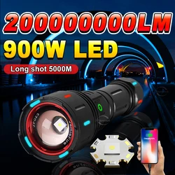 200000000LM Most Powerful LED Flashlight USB Rechargeable Lamp 900W LED Flashlights Super Bright Zoomable Torch Long Shot 5000M