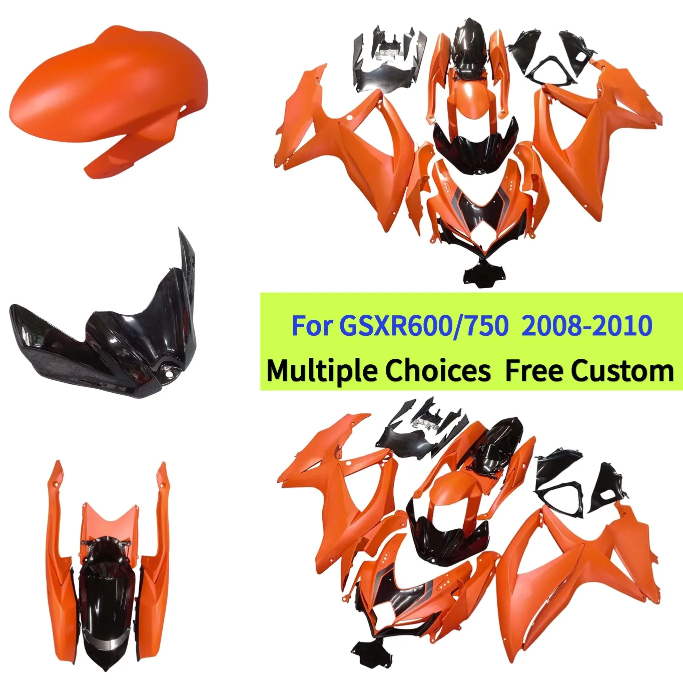 Aftermarket Motorcycle Body Fairing Kit For GSX-R750 2008–2010 GSXR 600 Matte Orange Painted ABS Panel Cover Parts