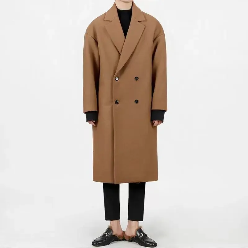 2023 Autumn Winter Long Trench Coat Men Double Breasted Woolen Jackets Overcoat Mens Warm Windbreaker Male Fashion Outwear