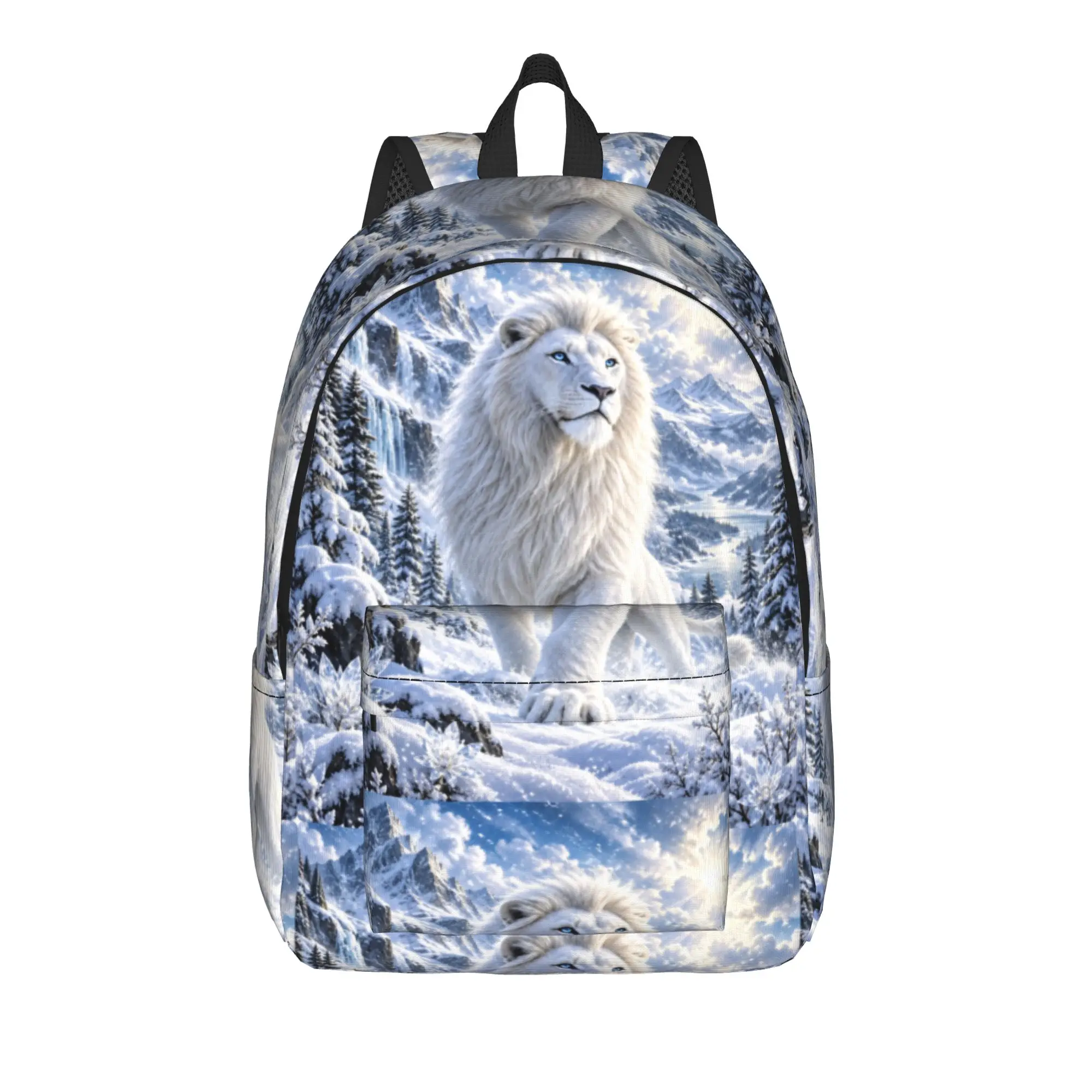 White Lion Single Digital Printed Backpack  Male Polyester Travel Backpacks Print Streetwear School Bags Rucksack