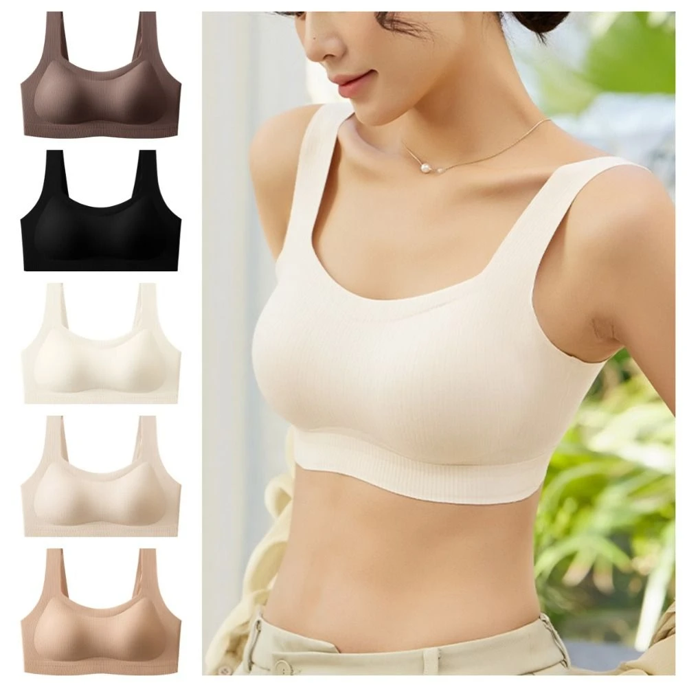 솔리드 컬러 간단한 무선 브래지어 충격 방지 안티 처짐 푸시 업 브래지어 이동식 패드 전체 컵 원활한 속옷 여성
