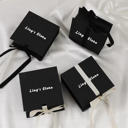 24/50/100Pcs 9.3×9.5×3.5cm Jewelry Packaging Box Ribbon Bowknot Flap Boxes With Sponge For Earring Ring Stud Pendant Bag Storage