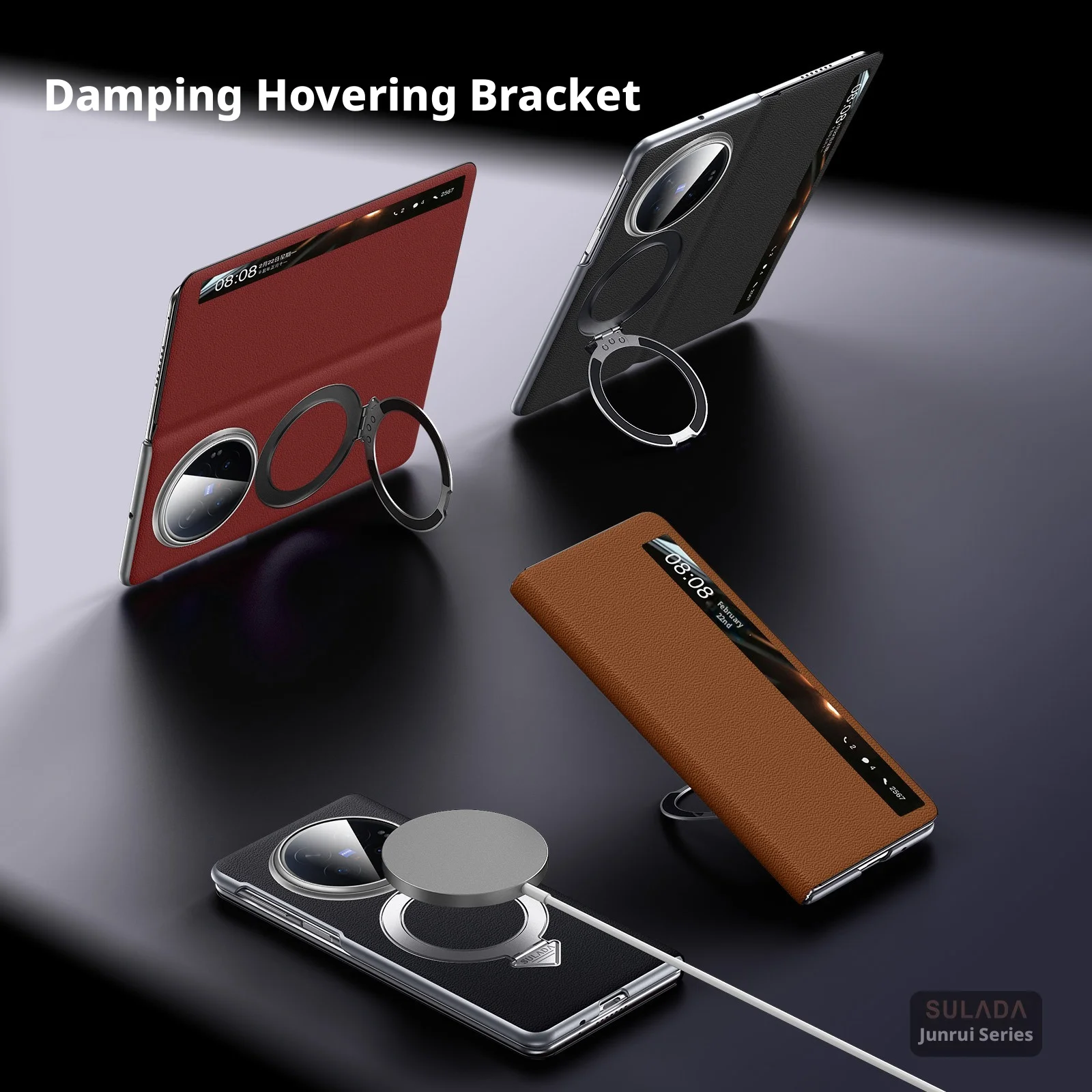 Original Luxury Genuine Leather Magnetic Case For Vivo X Fold6/Fold5/ Fold 6 5 Metal Ring Holder Bracket Window View Flip Cover