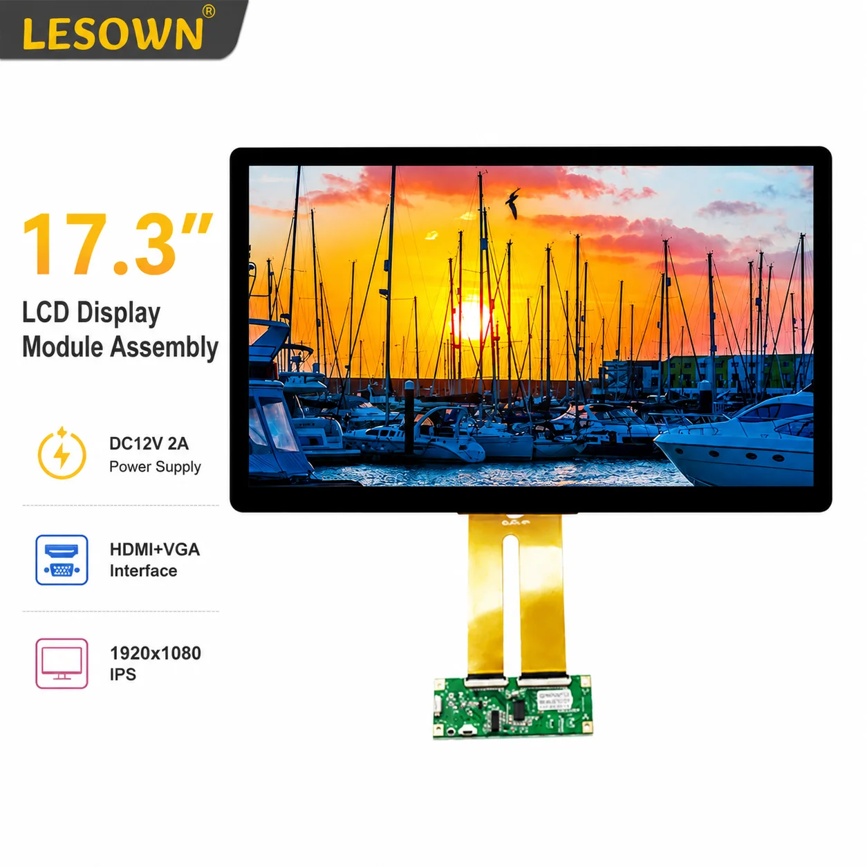 LESOWN 17.3" FHD 1080P Display Module Driver-Free 10-Point Touch Panel with HDTV VGA for DIY Arcade