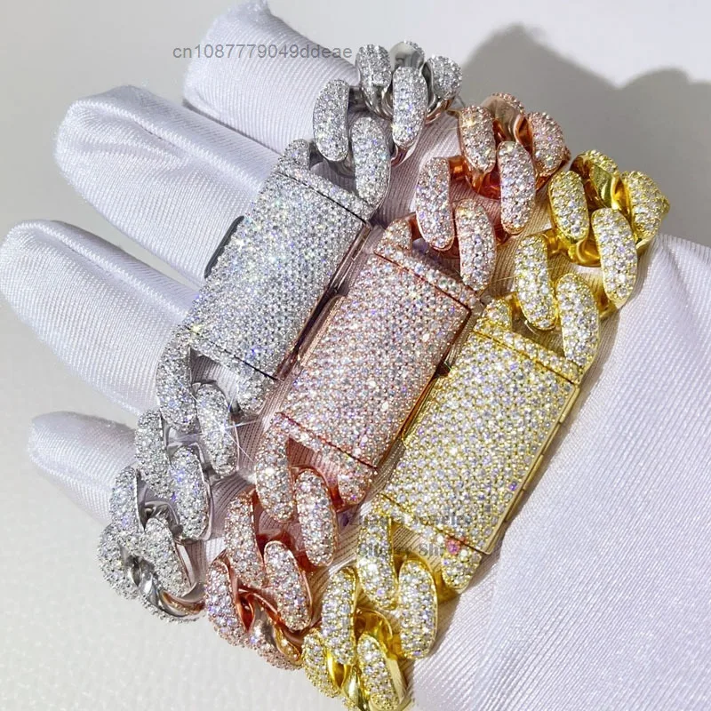 

Hip Hop Iced Out Buss Down Rapper Jewelry 15MM VVS Moissanite Cuban Bracelet