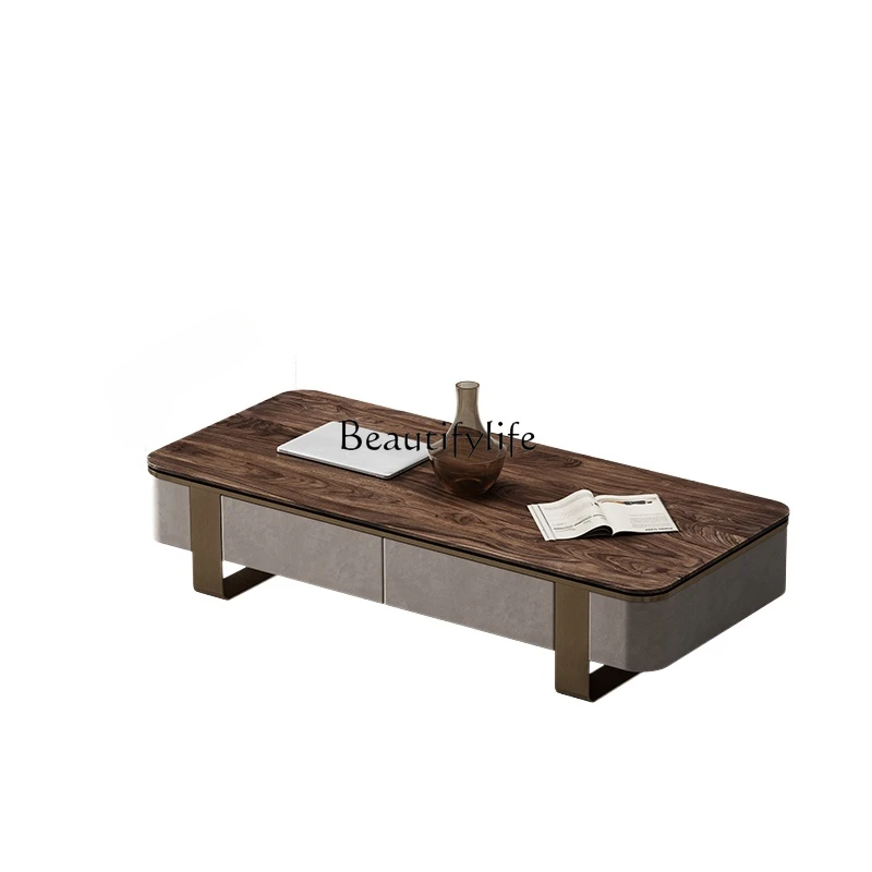 

Italian minimalist coffee table, villa living room home walnut coffee table light luxury modern