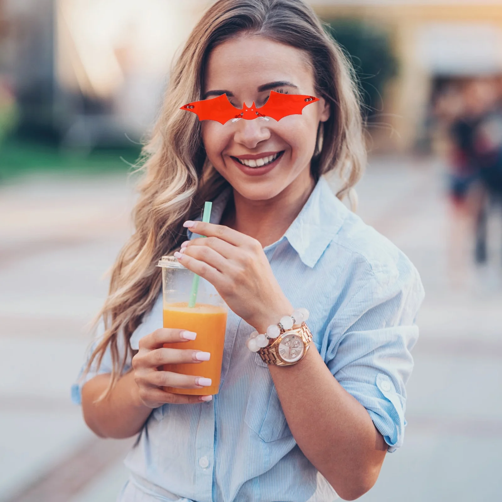 

Bat Shaped Sunglasses Frameless Design Style For Party Beach Cosplay Events Lightweight Rimless Eyewear