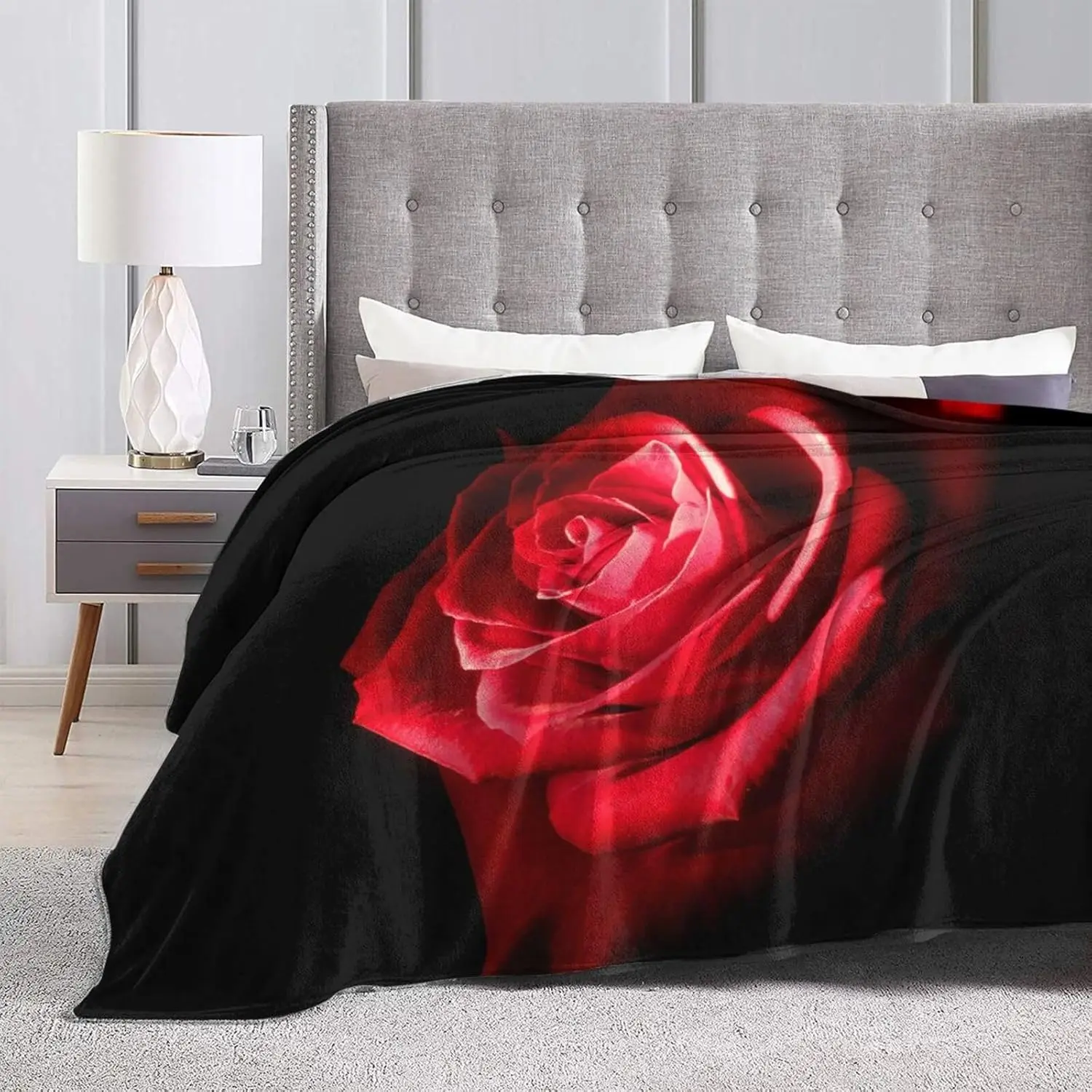 

Red Black Rose Stylish Flower Blanket, Soft Blankets Flannel Bed Throw Cozy Lightweight Plush Gifts For Women Girls Sofa Couch