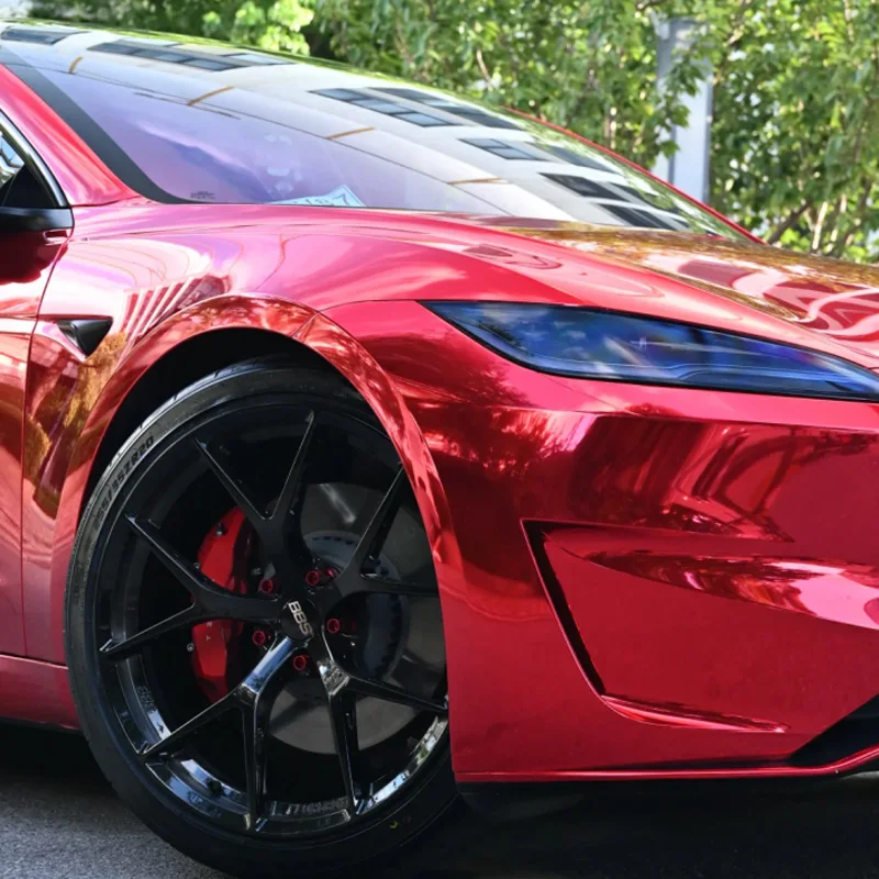 Vinilo Adhesivo Cromado Rojo Brillante con Efecto Espejo, Película Autoadhesiva con Liberación de Burbujas de Aire para Motocicletas y Automóviles