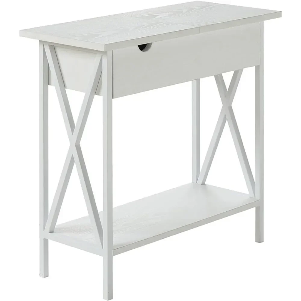 End Charging Station and Shelf, Flip Top Table, White/White