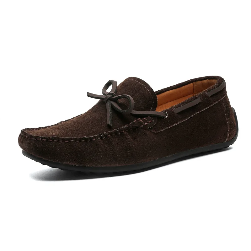 Korean style mens casual cow suede leather shoes slip-on tassels driving shoe black brown breathable flats loafers mans footwear image 6