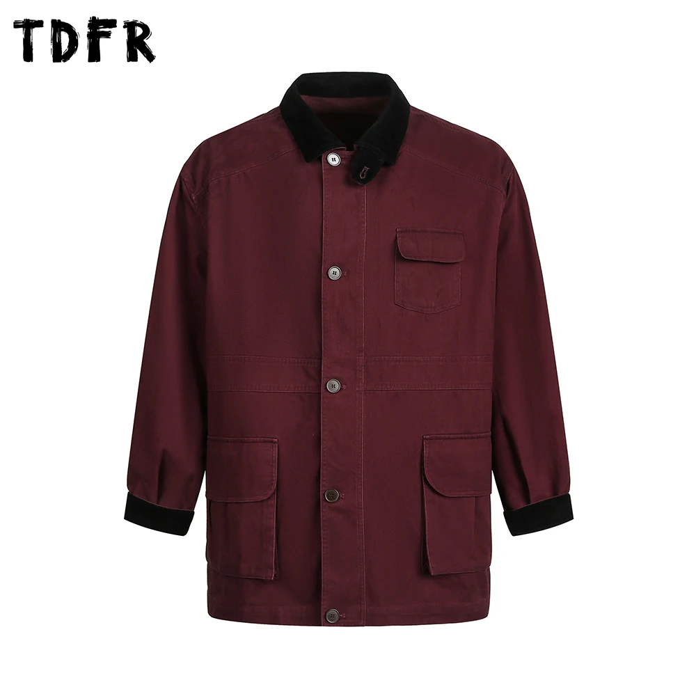 

Pocket Cargo Jacket Mens Retro Casual Autumn Spliced Corduroy Lapel Long Sleeve Single Breasted Long Sleeve Outerwear Man