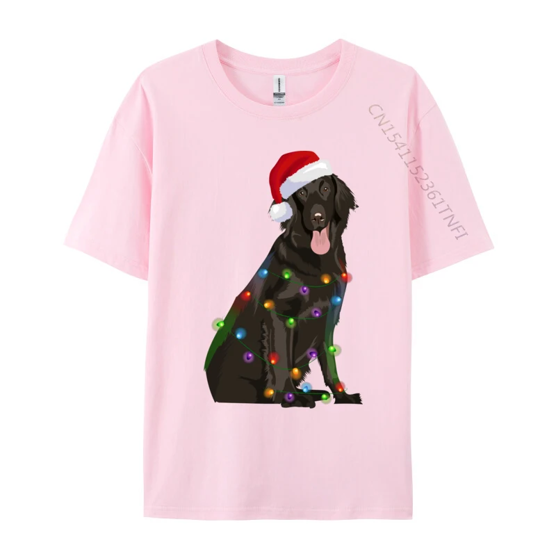 Flat-Coated Retriever Weihnachtsbeleuchtung Weihnachten Hundeliebhaber T-Shirts Baumwolle Top T-Shirts für Männer Hip Hop T-Shirts Preppy Style